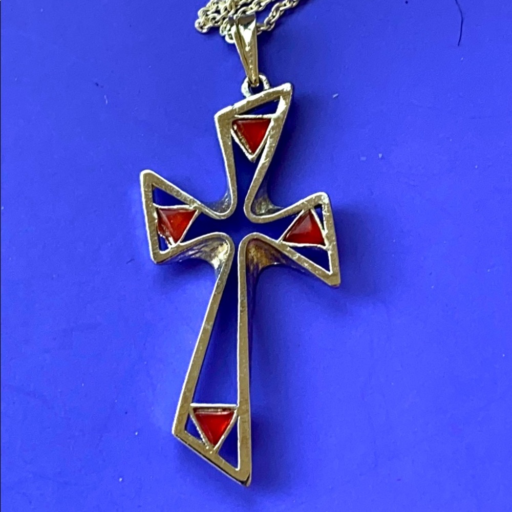 Vintage sterling silver cross pendant necklace
